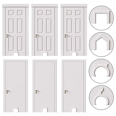 White Interior Hinged Doors With Various Panel Designs And Classic Handles 3d model