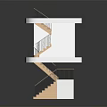 Modern Wooden Stairs In Two Story Open Structure Architectural Model With Handrail