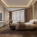 Modern Hotel Room Interior With King Bed Wooden Walls Large Window TV Desk And Rug