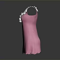 Pink Sleeveless Dress with White Ruffled Collar and Bow Decoration and Scalloped Hem Design