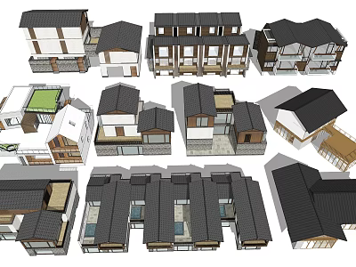 Various Detached Villa Architectural Designs With Different Roof Styles And Exterior Structures 3d model
