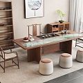 New Chinese Style Tea Table and Chair Tea Set Tea Rack Low Stool Hanging Picture Office Tea Table 3d model