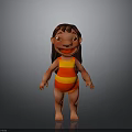 Cartoon Child In Red And Yellow Striped Outfit Smiling On Gray Background