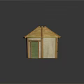 Cartoon Scene Featuring Round Hut With Thatched Roof Green Door Grassy Area And Dirt Path