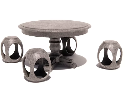 New Chinese Style Outdoor Table and Chair Stone Table and Chair 3d model
