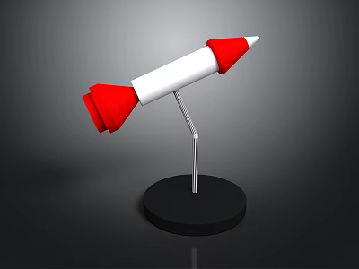 Space Rocket Model With White Red Design And Black Base Metal Spring Stand 3d model
