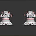 Future Tech Scenery Featuring Silver Red Mechanical Structures On Dark Reflective Background
