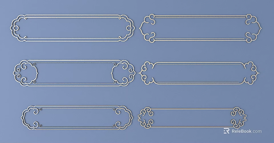 Intricate Carvings In Various Styles As Linear Decorations On Blue Background With Curved Patterns 3d model 