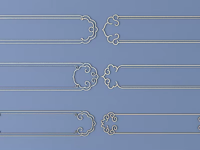Intricate Carvings In Various Styles As Linear Decorations On Blue Background With Curved Patterns 3d model