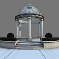 Elegant White Domed Gazebo With Ornate Columns Surrounded By Greenery And Trees Under Blue Sky