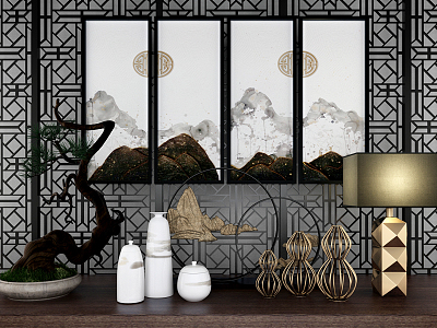 New Chinese-style Ceramic Utensils End View Ornaments Hanging Painting Partition Combination model