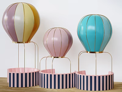 Colorful Hot Air Balloon Shaped Public Chair With Striped Base And Metal Stand 3d model