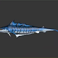 Realistic 3D Render Of Blue Striped Marine Creature With Streamlined Body And Sharp Fins