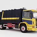 Dark Blue And Yellow Garbage Truck With Rear Loading Mechanism And Waste Collection Function