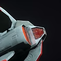 Sleek Modern Aircraft With Red And White Striped Wings And Orange Cockpit Design