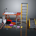 Diving Platform Diving Base Tool Box Mobile Iron Frame Mobile Iron Ladder Movable Ladder Competition Watch Frame 3d model
