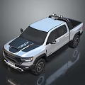 Stylish Silver Pickup Truck with Black Hood Roof Rack and Off Road Tires