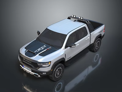 Stylish Silver Pickup Truck with Black Hood Roof Rack and Off Road Tires 3d model