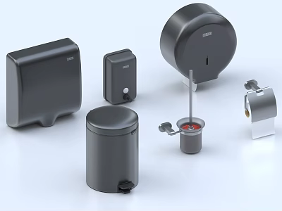 Modern Bathroom Accessories Set Including Soap Dispenser Towel Holder Trash Can Toilet Brush And Paper Holder 3d model