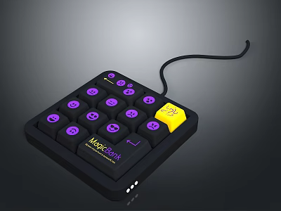 Macrodeck Electronic Macro Controller Featuring Purple Buttons Yellow Key and Black Design with Icons 3d model