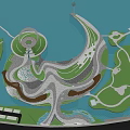 Waterfront Landscape Design With Curved Pathways Green Lawns And Water Area