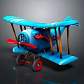Electric Toy Blue Biplane With Red Propeller And Wheels For Kids Playtime