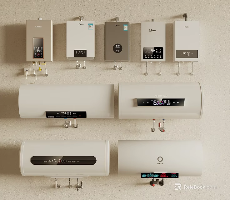 Various Electric Water Heaters Displayed On Wall 3d model 