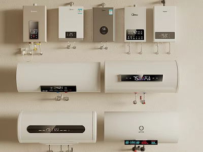 Various Electric Water Heaters Displayed On Wall 3d model