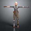 Game Movie Character With Blonde Hair Gray Top Harness Camouflage Pants And Knee Pads