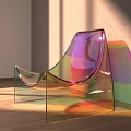Modern Transparent Chair With Rainbow Iridescent Finish And Light Reflections On Wooden Floor