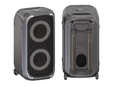 Pair of Black Portable Speakers With Wheels And Enhanced Audio Quality 3d model