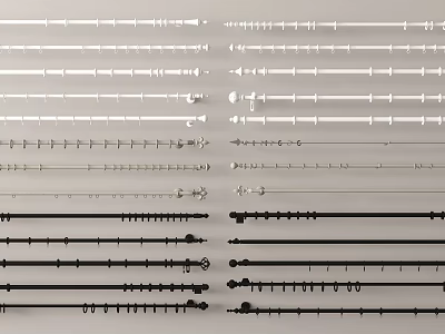 Curtain Accessories Various Style Curtain Rods in White and Black with Decorative Ends 3d model