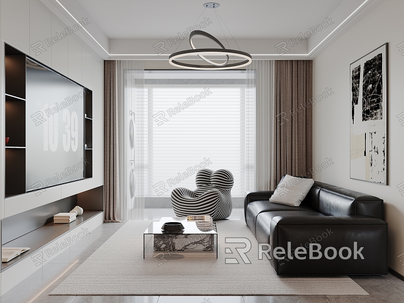 Modern living room TV background wall simple black and white gray guest restaurant TV cabinet model