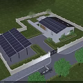 Modern Detached Villa With Solar Panels Green Lawn Garden Driveway And Trees