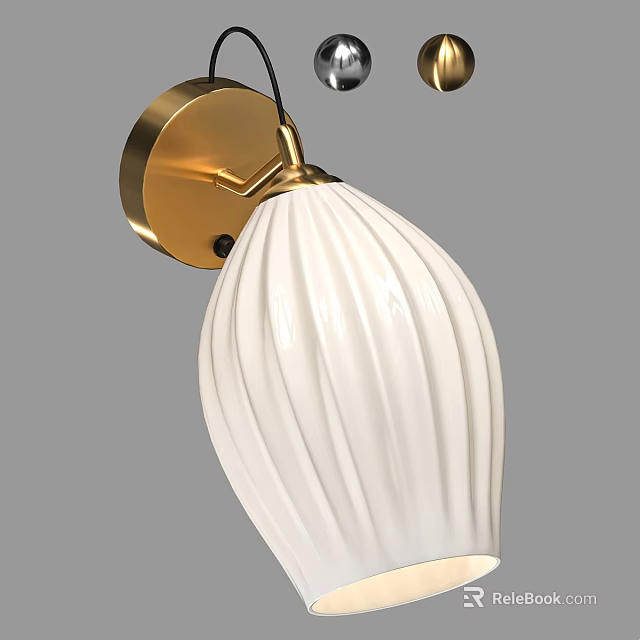 Modern Minimalist Wall Sconce With Brass Base And White Ribbed Ceramic Shade 3d model 