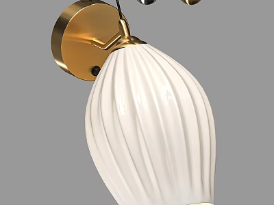 Modern Minimalist Wall Sconce With Brass Base And White Ribbed Ceramic Shade 3d model
