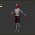 Game Movie Character With Blue Skin Bioluminescent Patterns And Black Shorts