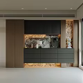 Modern Sideboard Interior With Marble Panel And LED Lighting Design