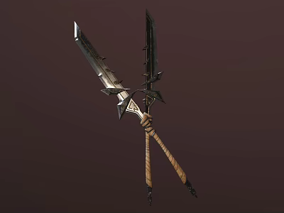 Crossed Weapons With Metal Blades Wooden Handles And Intricate Decorative Design Details 3d model