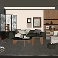 Modern Living Room Design With Green Sofa Gray Chair Wooden Coffee Table And Framed Art