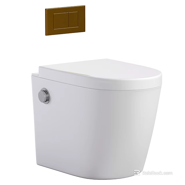 Modern White Ceramic Toilet With Sleek Design And Chrome Flush Button 3d model