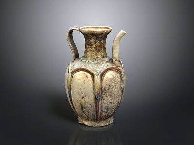 Traditional Sculpture Carving Ceramic Jug With Carved Patterns Two Handles And Spout 3d model