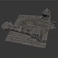 Ancient Stone Architectural Ruins With Slate Floor Broken Columns And Tower Structure