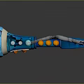 Blue Horn Shaped Weapon With Green Components Orange Details And Metal Pipes