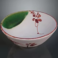 Handcrafted Sculpture Carving Bowl With Green Leaf And Red Floral Patterns