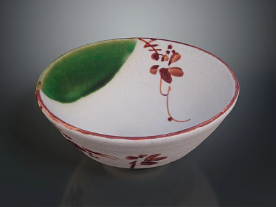 Handcrafted Sculpture Carving Bowl With Green Leaf And Red Floral Patterns 3d model