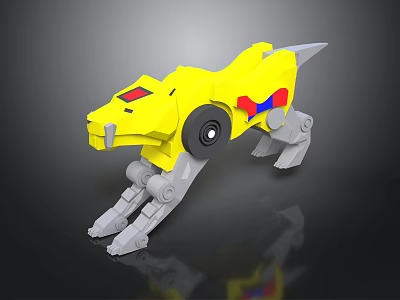 Design of Yellow Mechanical Leopard Creature with Gray Legs Black Wheel and Red Blue Accents 3d model