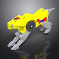 Design of Yellow Mechanical Leopard Creature with Gray Legs Black Wheel and Red Blue Accents