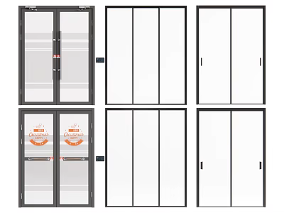 Glass double door office glass door combination 3d model