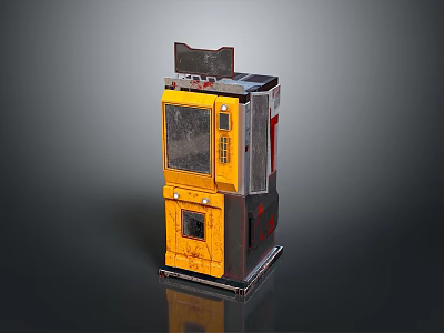 Vintage Yellow Vending Machine With Retro Design And Old Worn Stand Structure 3d model